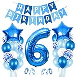 O-Kinee Luftballon 6. Geburtstag Blau, Ballon 6 Deko zum Geburtstag, Happy Birthday Folienballon, Riesen Folienballon Zahl 6, Ballon 6 Deko zum Geburtstag, Geburtstagsdeko Jungen 6 J