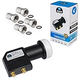 hb-digital Twin LNB ( Test SEHR GUT *) LNC Kopf 2 Teilnehmer Direkt LTE Protected Satelliten Digital Sat Full HD TV 3D 4K UHD Kontakte vergoldet Wetterschutz Schwarz Black + 2X F-Steck