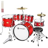 Vangoa Schlagzeug Set Anfänger Drum Kits 16'' 5 teiliges Set Elementary Junior Drum set Schüler Snare, Tom, Bass Drum, Bass Drum Pedal, Throne, Becken und Drumsticks，