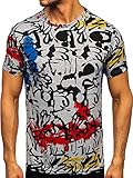 BOLF Herren T-Shirt mit Aufdruck Kurzarm Rundhalsausschnitt Top Kurzarmshirt Tee Rundhals Print Motiv Sportswear Crew Neck Logo Sport Street Style EZDICORNE 14901 Grau L [3C3]