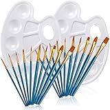 20 Stück Paint Pinsel Set mit 2 Stück Paint Tray Palette, FineGood Runde Spitz Spitze Nylon Haar Paintbrush für Kinder Studenten Anfänger - B