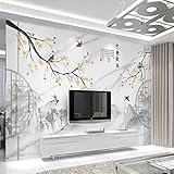 ZZXIAO Einfache 8D Marmor Muster Jazz Weiß Handgemalte Blumen Und Vögel 5D TV Hintergrund Tapeten Sofa Wandbild Schla fototapete 3d effekt tapete Wohnzimmer Schlafzimmer Hintergrundbild-350cm×256