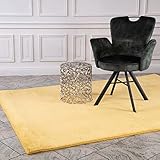 carpet city Hochflor Teppich Wohnzimmer - Einfarbig Gelb - 120x120 cm Rund - Super Soft Polyester - Weicher Flor - Teppiche Schlafzimmer - Langflortepp