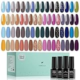 TOMICCA 33 Farben Gel Nagellack Set UV Gel UV Nagellack Blau Nude Rosa Champagner Lila Glitzer Schwarz GelNägel Farbgel mit Base Coat Glänzende und Matte Top Coat S