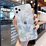 Tybiky Hülle für iPhone 13 Pro, Hülle Case für iPhone 13 Pro 3D Glitzer Blätter Transparent Gel TPU Silikon Handyhülle Bumper Chic Bling Kratzfest Schutzhülle für iPhone 13 Pro.Silber-Ahorn-B
