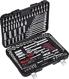 Meister Bit- und Steckschlüssel-Satz 216-teilig - Stabiler Kunststoffkoffer - 1/4', 3/8' & 1/2' mit Umschaltknarre - Für Montage- & Schraubarbeiten / Stecknuss-Set / Bit-Set / Werkzeugkoffer / 8973900