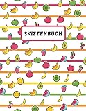 Skizzenbuch: Notizbuch für Kinder zum Zeichnen, Schreiben, Malen und Skizzieren A4 120 leere Seiten mit Frucht-M