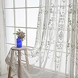 Amidoudou 2er-Set Vorhänge Beige Transparent Tüllvorhänge Für Wohnzimmer Schlafzimmer Bestickte Tüllvorhänge Im Europäischen Stil (Beige,230x140 cm)