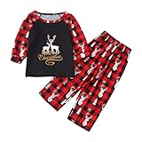 Weihnachten Schlafanzug Familie Outfit Elch Rotes Kariertes Nachtwäsche Herren Damen Kinder Baby Lang Pyjamas Set (Rot-Kinder, 4T)