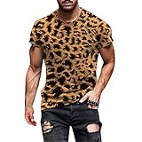 sutelang lurryly T-Shirts T-Shirt, Leopardenmuster, Rundhalsausschnitt, kurzärmelig, 3D-Druck, kaki, XXL