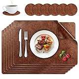 Platzsets Abwaschbar 6er Set, Tischsets rutschfest Platzdeckchen Abwischbar Lederoptik Platzset und Glasuntersetzer für Hause Küche Restaurant und Hotel, 43x30cm (Braun)