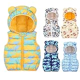 BAODANA Baby Weste Steppweste mit Kapuzen Unisex Baumwolle Daunenweste Winter Kinder Daunenweste Winter Cartoon Druck Kapuzenweste Jungen Maedchen Gepolsterte Ärmellos Winterjack