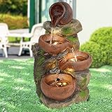 profi-pumpe.de Gartenbrunnen Brunnen Zierbrunnen Zimmerbrunnen Brunnen 4-Tonkrüge im Baumfels mit LED-Licht 230V Wasserfall Wasserspiel für Garten, Gartenteich, Terrasse, Teich, Balkon Sehr Dek