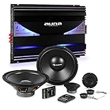 auna CS-Comp-10 Car-HiFi-Set Lautsprecher-Set + 6-Kanal-Endstufe (2 x 1600 Watt Subwoofer, 2 x 1600 Watt Mitteltöner, inkl. Kabelage und Montagematerial) Schw