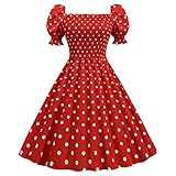 Damen Rockabilly Kleid Elegant Petticoat Partykleid Cocktailkleid Vintage Dot Einfarbig Abendkleid Swing Kleider 50er Jahre Hepburn Stil Ballkleid Winterkleid Faltenrock Knielang Minik