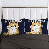 lhmlyl Matrazenschutzbezugdigitaler Kissenbezug des 3D-Drucks, EIN Paar Neuer Karikaturen Der Heimtextilienbettwäsche-Gelbe Katze-Schwarz-P_50X70Cm 2S