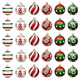 VONDYU Weihnachtskugeln Set,Weihnachtsbaumkugeln Weiß/Rot/Grün,Weihnachtsbaum Christbaumschmuck,30 Pack Glitzernd Christbaumkugeln Weihnachten Deko Anhänger Kunststoff Weihnachtsdeko 6 cm Party Kug