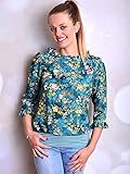 florale Sommerbluse JUDITH blau - türkis Blumen Rüschen Streifen Bluse von STADTKIND POTSDAM (S)