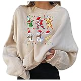 NHNKB Damen Sweatshirt Casual Lose Basic Weihnachten Pullover Langarmshirt Rundhals Pulli Oberteile Warm Winter T