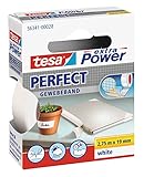 tesa extra Power Perfect Gewebeband - Gewebeverstärktes Ductape zum Basteln, Reparieren, Befestigen, Verstärken und Beschriften - Weiß - 2,75 m x 19