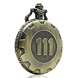 Xigeya „Fallout 4“-Taschenuhr mit Kette in Bronze-Optik, Motiv: „Vault 111“