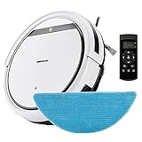 MEDION Saugroboter mit Wischfunktion (90 Min. Laufzeit, 2in1 Saug und Wisch Roboterstaubsauger für Hartböden, Teppiche, Fliesen, Laminat, Tierhaar optimiert, Rückkehr zur Ladestation, MD 18501) weiß