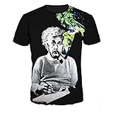 BMSYTY Serie 3D T-Shirts für Männer und Frauen Rundhals Kurzarm Unisex 3D Bedruckt Casual Tees Tops Einstein Smoking T-Shirt,