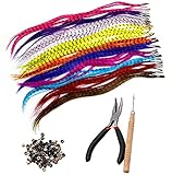 Reccisokz Synthetic Hair Extension Set with 52 Different Colors Synthetic Hair Extensions, 100 Beads, Pliers and Hooks (Bright and Lovely Mixed Colors)