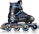 Inline Skates/Rollerblade, verstellbar, mit leuchtenden Rädern, für Erwachsene und Mädchen und Jungen, Roller, 4 Rollen (XL, Blau)