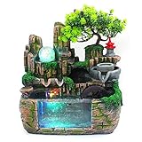 OUKANING Brunnen Zimmerbrunnen mit Vernebler und LED Beleuchtung Desktop Brunnen für Wohnzimmer, Schlafzimmer, Büro(EU 220V)