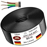 Erdkabel Stromkabel 5, 10, 15, 20, 25, 30, 35, 40, 50, 60, 70, 75, 80 oder 90m NYY-J 3x4 mm² Elektrokabel Ring zur Verlegung im Freien, Erdreich (80m)