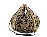 Damen Handgemachte Seide Kordelzug Geldbörse Indische Potli Tasche Schwarz Crossbody Dreieck Geldbö