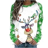 Komiseup Weihnachten Pullover Damen Rudolph Rentier Elfe Weihnachtspullover Kapuzenpullover Teenager Mädchen Raglan Rundhals Weihnachtspulli Weihnachtsmann Ugly Christmas Sweatshirt Xmas Pulli S