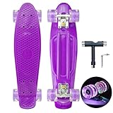 Vernbrin Skateboards Mini Cruiser Retro Skateboard, Complete Plastic Skateboard Penny Board 22 Inch for Beginners Teenagers Adults, LED Light Wheels with All-in-One Skate T-T