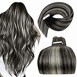 LaaVoo Tape Extensions Echthaar Ombre Tape in Haarverlängerung Schwarz Balayage Ombre Silber Glue in Secret Haarverlängerung Naturlich Glatt Silber 50GR/20PCS #1B/Silver/1B 16 Zoll/40