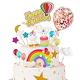 Tortendeko Einhorn Geburtstag Deko Einhorn Tortendekoration Kuchen Topper 15 Stück Regenbogen, Ballon, Einhorn, Happy Birthday Girlande, Wolke, Sterne, Mond für Kinder M
