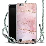 DeinDesign Carry Case kompatibel mit Apple iPhone 6 Plus Hülle mit Band Handykette zum Umhängen hellgrün Glitzer Look Marmor pink