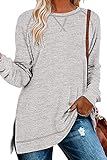 CNFUFEN Yoga Fashion Tops Damen Längere Winter Arbeitshemden Süße Freizeit Overalls Bekleidung Kleidung Pack Tuniken Outfits Kostüme Damen Langarmshirts Weingrau XXL