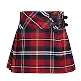 YiZYiF Mädchen Gitter Kariert Schuluniform Faltenrock Baumwolle Tartan Röcke Kilt Kinder Minirock Kurz Rock Rot 152