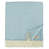 Linen & Cotton Decke Wolldecke Wohndecke Tagesdecke Alaska mit Rautenmuster - 100% Reine Neuseeland Wolle (140 x 220cm), Türkis Blau - Sofadecke/Bettüberwurf/Kuscheldecke/Überwurf Couch Sofa B