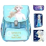 Disney Eiskönigin Frozen Schulranzen Mädchen 1 Klasse Tornister Schulrucksack Schultasche Set 4 teilig für Grundschule leicht ergonomisch und anatomisch ! inkl. Sportbeutel Stifteetui Federmäpp