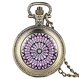 Taschenuhren für Herren, Rosenfenster, Buntglas, Bronze, Notre Dame de Paris Kathedrale Gliederkette Anhänger Uhren für Frauen Vintage Halskette Taschenuhren für Erw