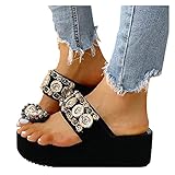 BIBOKAOKE Plateau Sandalen Damen Zehentrenner Flip Flops Keilabsatz Sandalen Sommer Strass Wedge Peep Toe High Heel Plattform Pantoletten Anti-Rutsch-SandalenFreizeit S