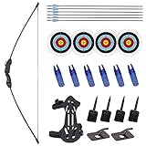 45'' Bogenschießen Recurve Bogen und Pfeil Set Abnehmbarer Trainings-Langbogen für Outdoor-Wettkampfschießen Links- und Rechtshänder Kinder Anfänger 15 Lbs Jagdbogen Übungsset Spielzeug Geschenk