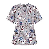 DexQur Weihnachten Kurzarm Top V-Ausschnitt T-Shirt Arbeiter Kleidung Weihnachten Krankenschwestern Arbeit Blusen Uniform Tunika Tops, grau, XXX-Larg