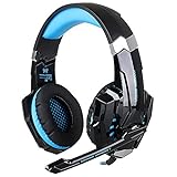 KOTION EACH G9000 3,5-mm-Over-Ear-Kopfhörer mit Mikrofon und Lautstärkeregler Stereo Surround Sound LED-Licht Gaming Headset für PlayStation 4 Tablet PC Mobilephones (schwarz + blau)