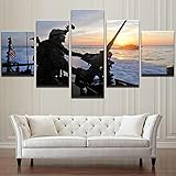 RMVNIE 5 Teilig Leinwandbilder - 150X80Cm Bilder Abstrakt 5 Teilig Wandbild Navy Soldat Sonnenaufgang Landschaft Bild Auf Leinwand Kunstdruck Mehrteilig Modern Wandbilder Wohnzimmer Weihnachten Dek