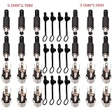 RUNCCI-YUN DC Mount Adapter Set, 12 x DC-Hohlstecker mit Lötanschluss, 5,5 mm x 2,5 mm,5,5 mm x 2,1 mm 12x DC-Stecker +12 x Gummi Schutzklappen,für Audio/Video/Handy/Überwachungsk