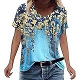 MEITING Damen T-Shirt Sommer Kurzarm Oberteile Blume Drucken T-Shirt Frauen Sommer Oberteile Rundhals Kurzarm Shirt Tops Tee Damen Rundhals Casual Regular Fit Basic S