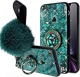 Uposao Kompatibel mit Huawei P8 Lite 2017 Hülle mit Ring 360 Grad Ständer Glänzend Glitzer Strass Diamant Transparent TPU Silikon Handyhülle Weiche Durchsichtig Schutzhülle Tasche Case,Grü